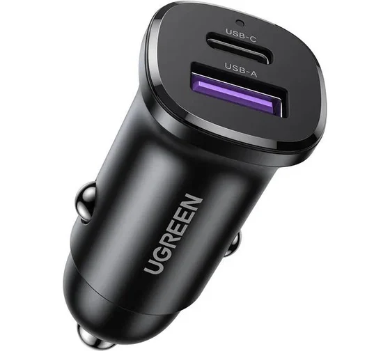 Автомобильное зарядное устройство UGREEN EC305 (25845) USB-C PD+USB-A QC 30W Fast Car Charger with PC Case - Black