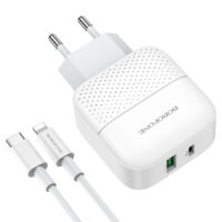 Сетевое зарядное устройство USB + USB-C + кабель Lightning - Type-C BOROFONE BA46A Premium PD+QC3.0 (белый)