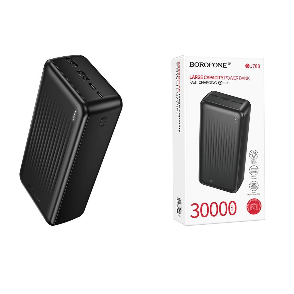 Портативный аккумулятор BOROFONE BJ78B Clever (30000mAh) (черный)