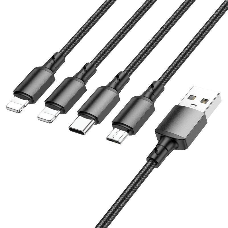 Кабель USB 4 в 1 BOROFONE BX72 Type-C/Lightning/Lightning/Micro 2.4A (черный) 1м — изображение 2