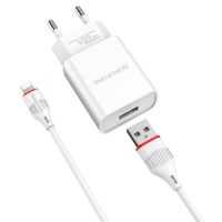 Сетевое зарядное устройство USB + кабель Lightning BOROFONE BA20A Sharp 2400mAh (белый)