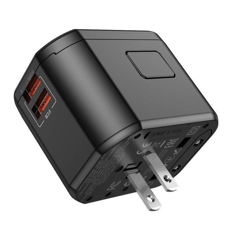 Сетевой адаптер-переходник Hoco AC15 Walker three-port PD20W(1C2A) универсальный зарядный конвертер (EU) Black (черный) — изображение 2