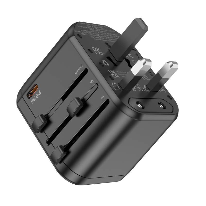 Сетевой адаптер-переходник Hoco AC15 Walker three-port PD20W(1C2A) универсальный зарядный конвертер (EU) Black (черный) — изображение 3