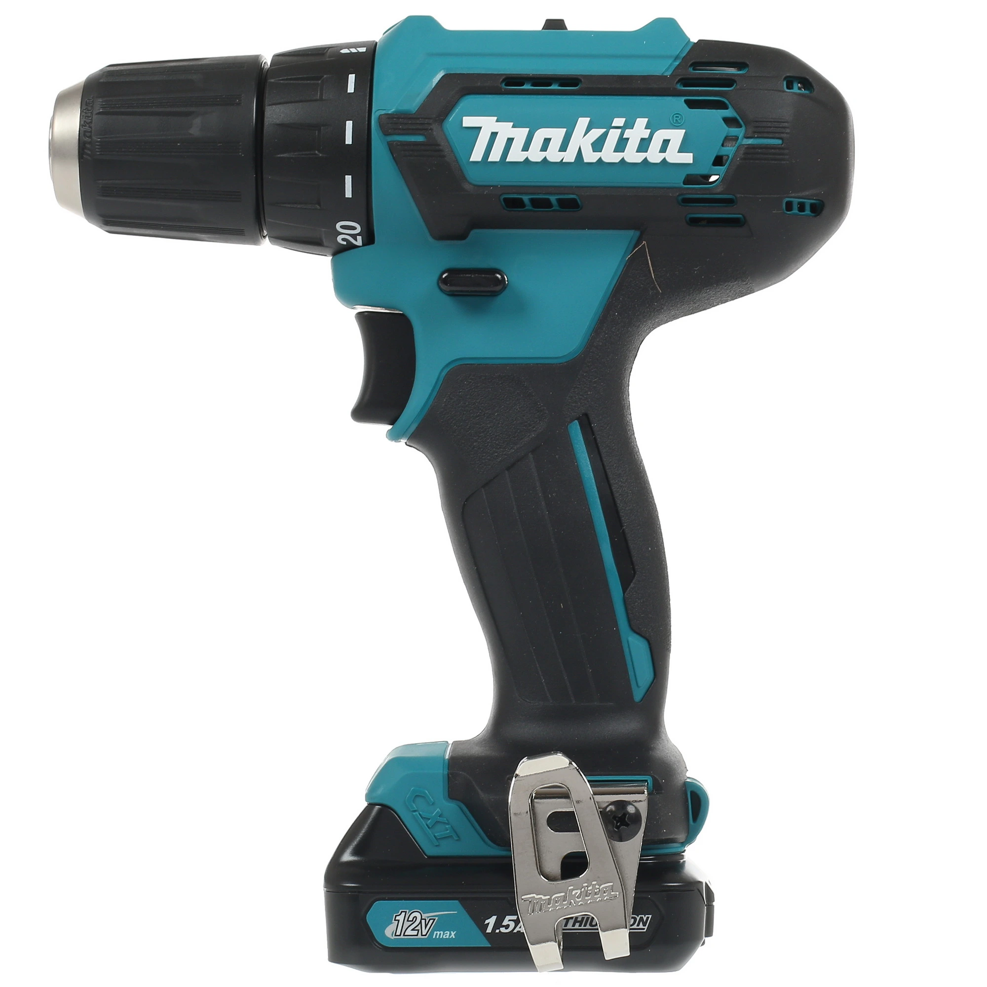 Дрель Makita DF333DWYE ак,12В,2х1.5АчLi-ion(слайдер),БЗП-10мм,0-4501700обм,3014Нм,1.1кг,179x66x212,чем,подсв