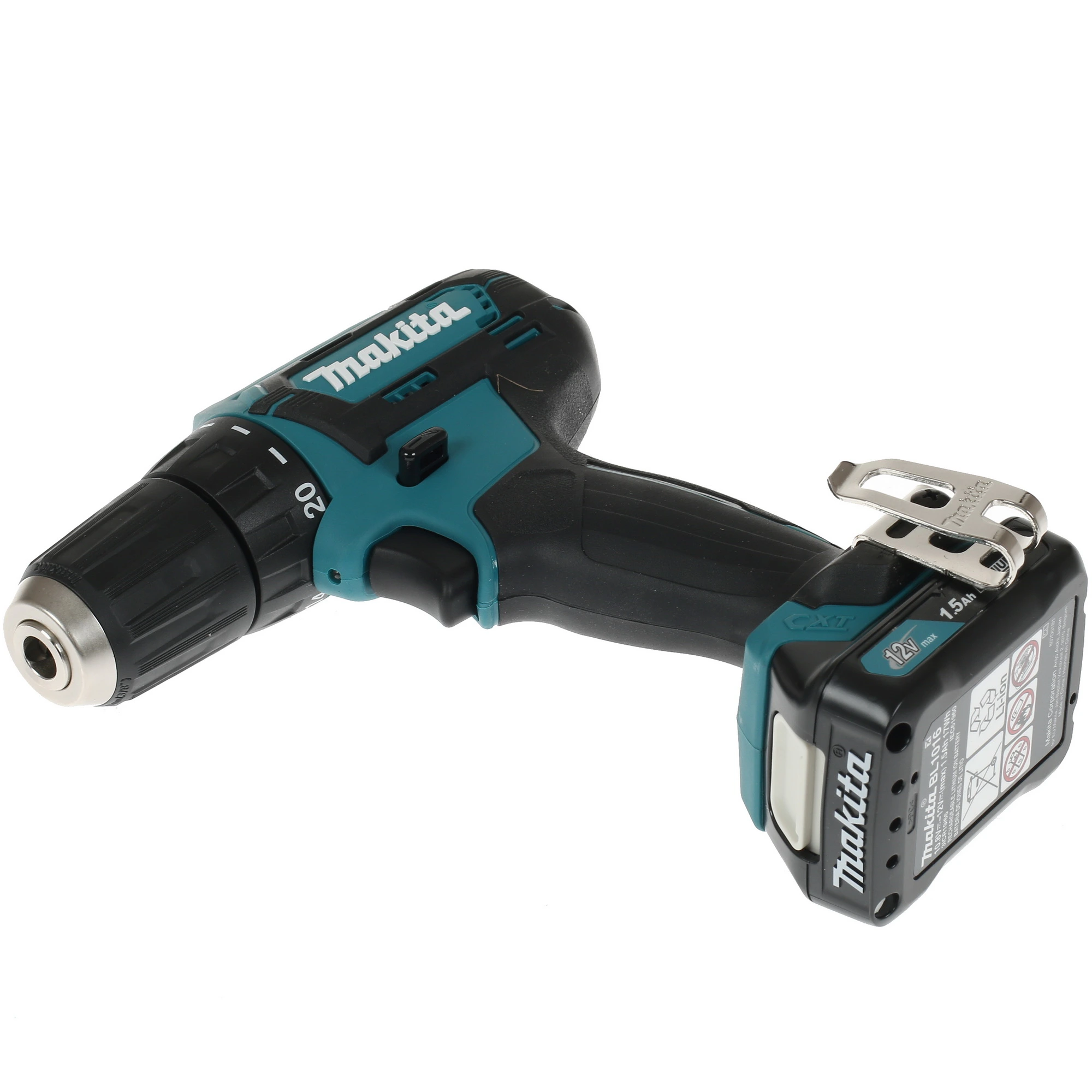 Дрель Makita DF333DWYE ак,12В,2х1.5АчLi-ion(слайдер),БЗП-10мм,0-4501700обм,3014Нм,1.1кг,179x66x212,чем,подсв — изображение 6