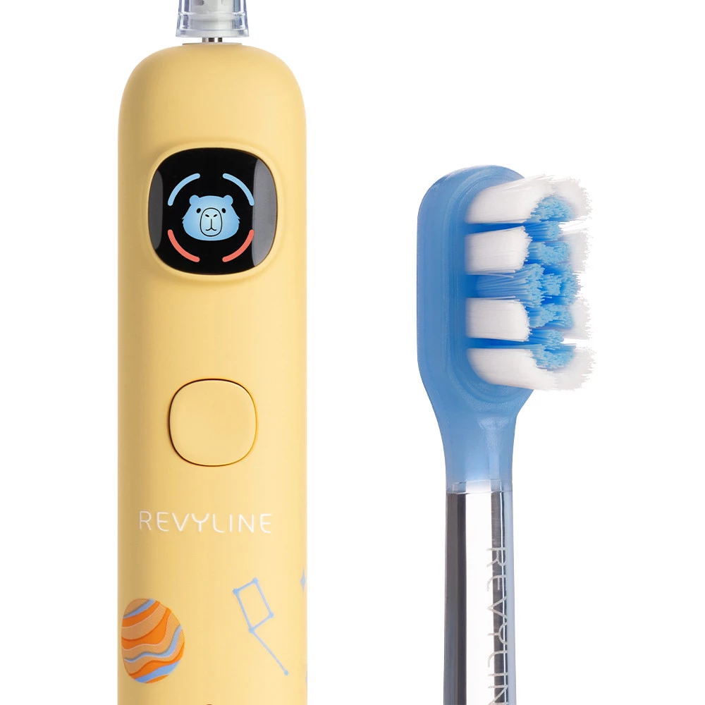 Электрическая зубная щетка Revyline RL 095 Kids Capybara Voice Edition, желтая — изображение 3