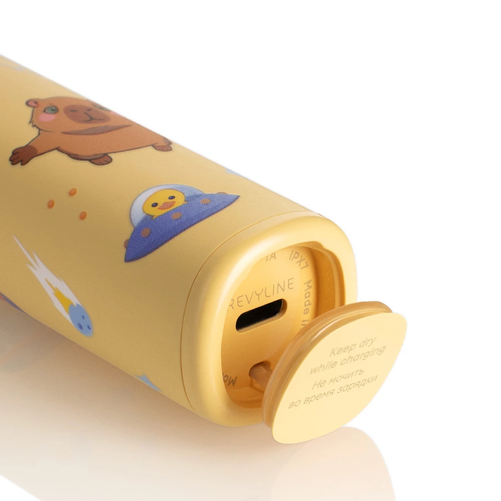 Электрическая зубная щетка Revyline RL 095 Kids Capybara Voice Edition, желтая — изображение 4