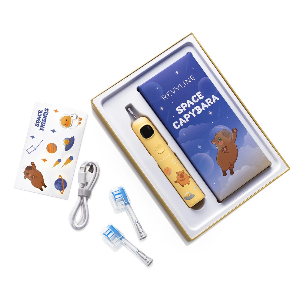 Электрическая зубная щетка Revyline RL 095 Kids Capybara Voice Edition, желтая — изображение 5