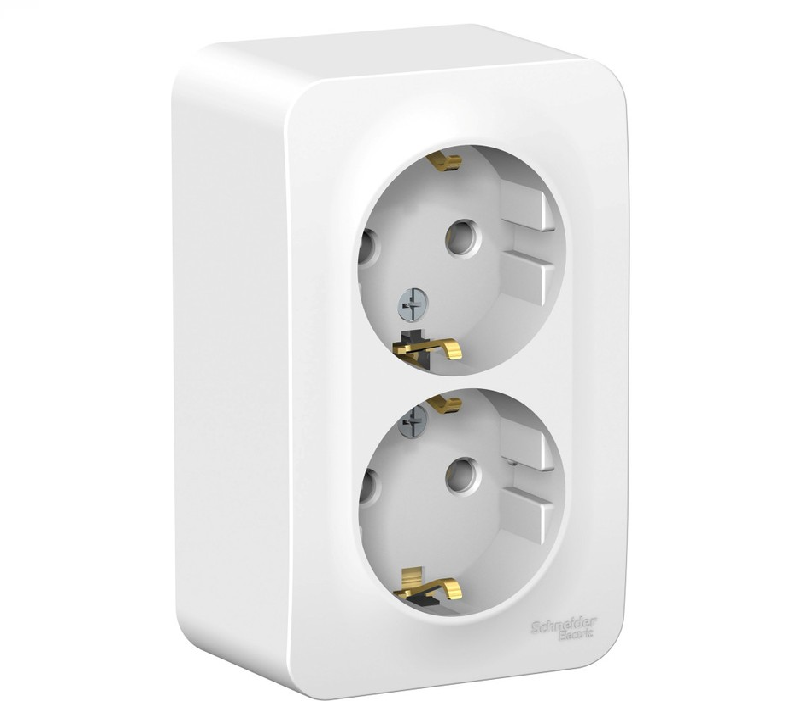 Systeme Electric BLANCA BLNRA010211 розетка наружная двойная с заземлением без шторок с изолирующей пластиной, 16А, 250В, белый