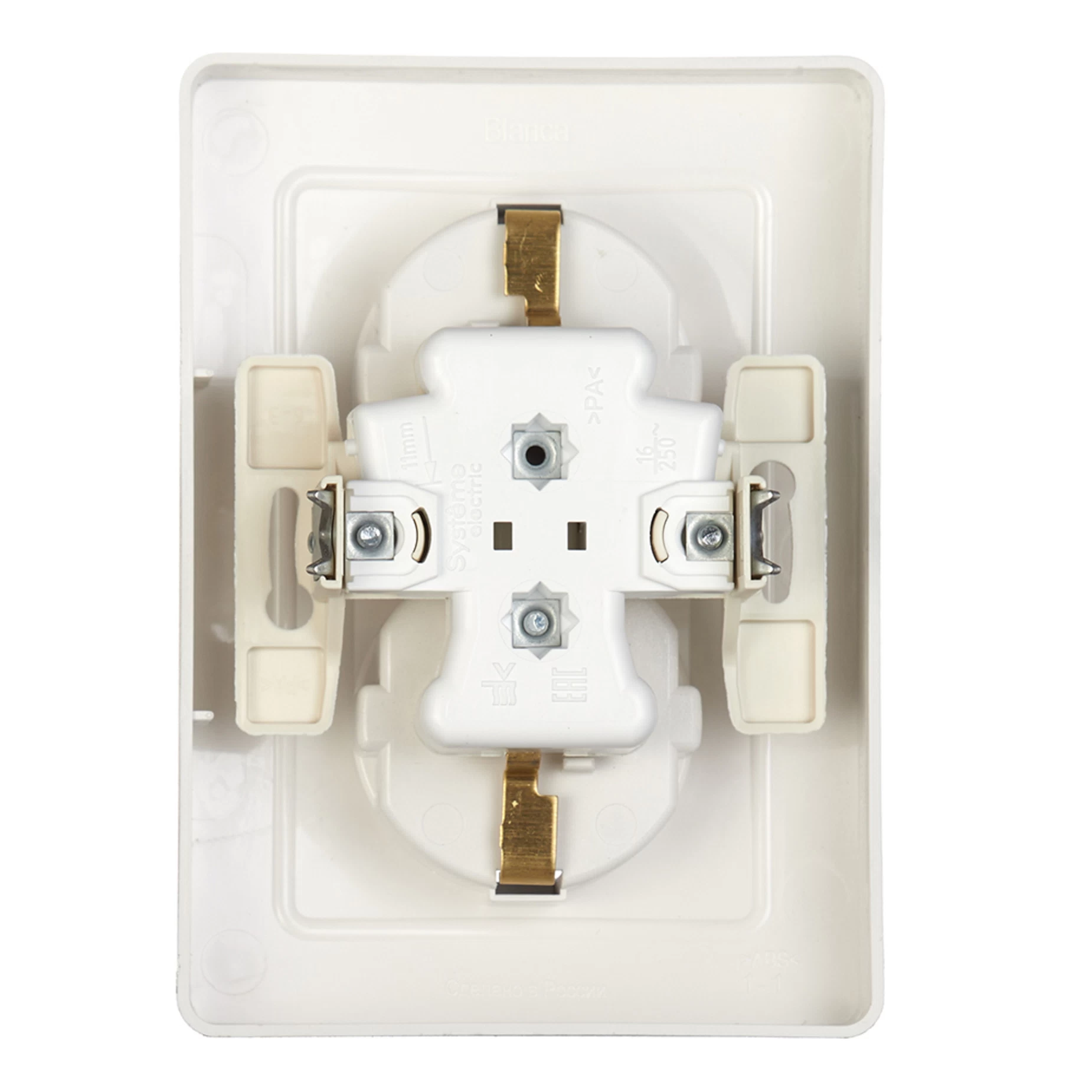 Systeme Electric BLANCA BLNRS001021 скрытой установки розетка двойная с заземлением без шторок, 16А, 250В, белый — изображение 3