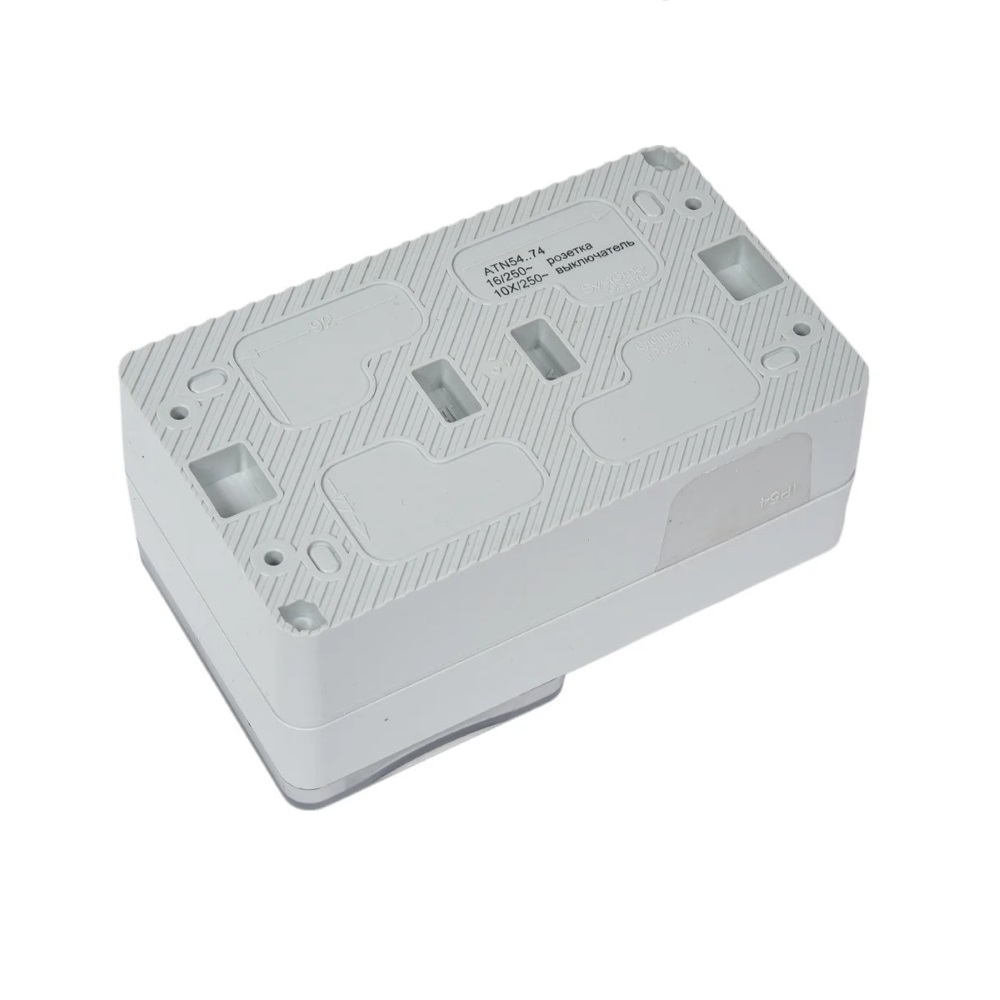Блок открытого монтажа Systeme Electric AtlasDesign PROFI IP54: розетка с заземлением со шторками 16А, выключатель 2-клав.10А, серый — изображение 3