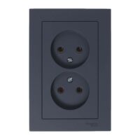 Розетка двойная без заземления Systeme Electric ATLASDESIGN 16А в сборе, грифель
