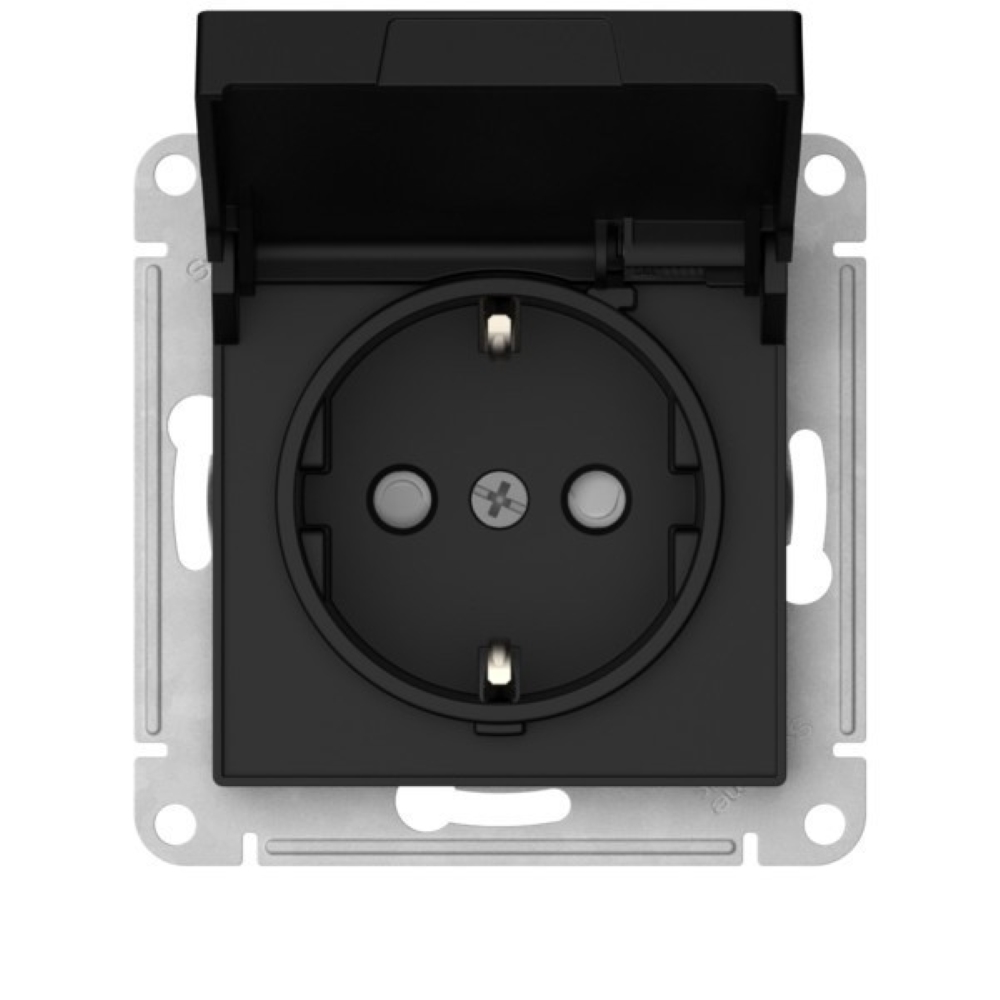 РОЗЕТКА Systeme Electric ATLASDESIGN с заземл. со шторк. с крышкой, 16А, IP20,мех., быстрозажимные клеммы, КАРБОН — изображение 2
