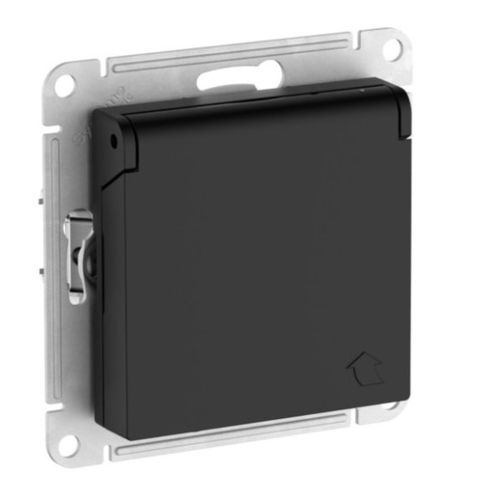 РОЗЕТКА Systeme Electric ATLASDESIGN с заземл. со шторк. с крышкой, 16А, IP20,мех., быстрозажимные клеммы, КАРБОН — изображение 3