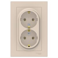 Розетка двойная Systeme Electric ATLASDESIGN с заземлением 16А в сборе бежевый