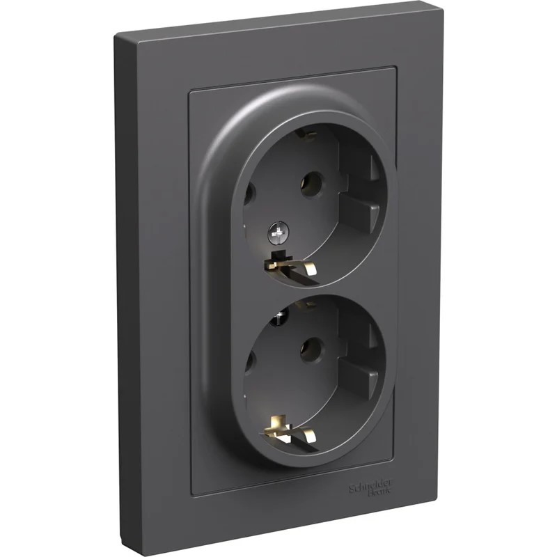 Розетка Systeme Electric ATLASDESIGN двойная с заземлением, 16А, в сборе, БАЗАЛЬТ — изображение 2