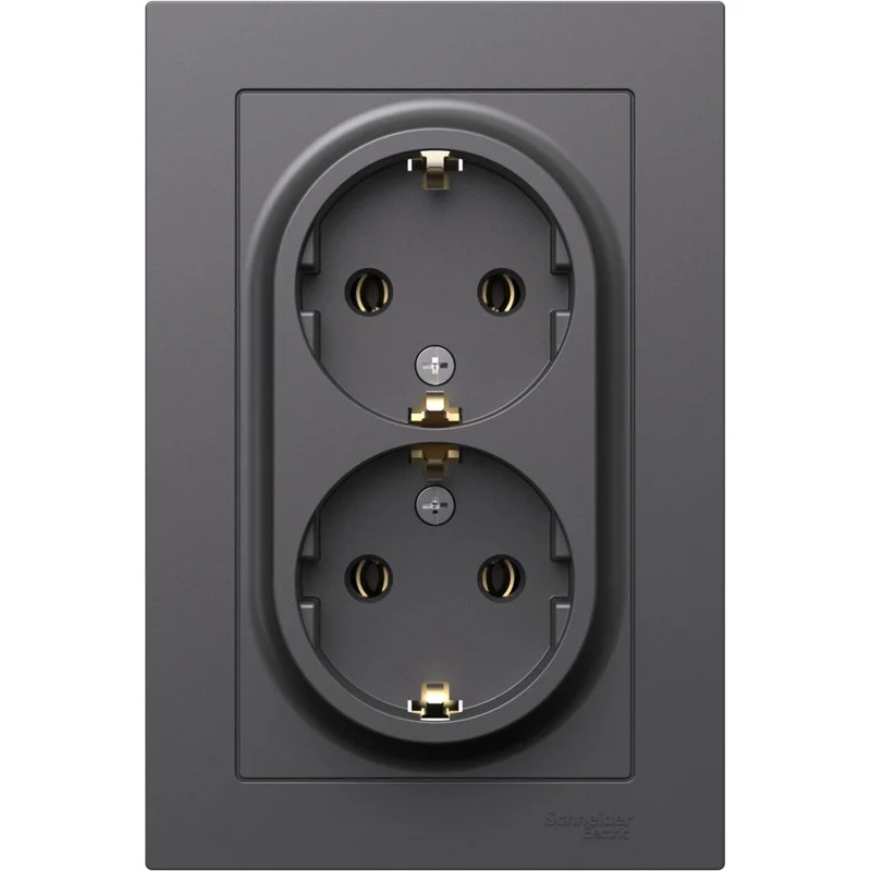 Розетка Systeme Electric ATLASDESIGN двойная с заземлением, 16А, в сборе, БАЗАЛЬТ