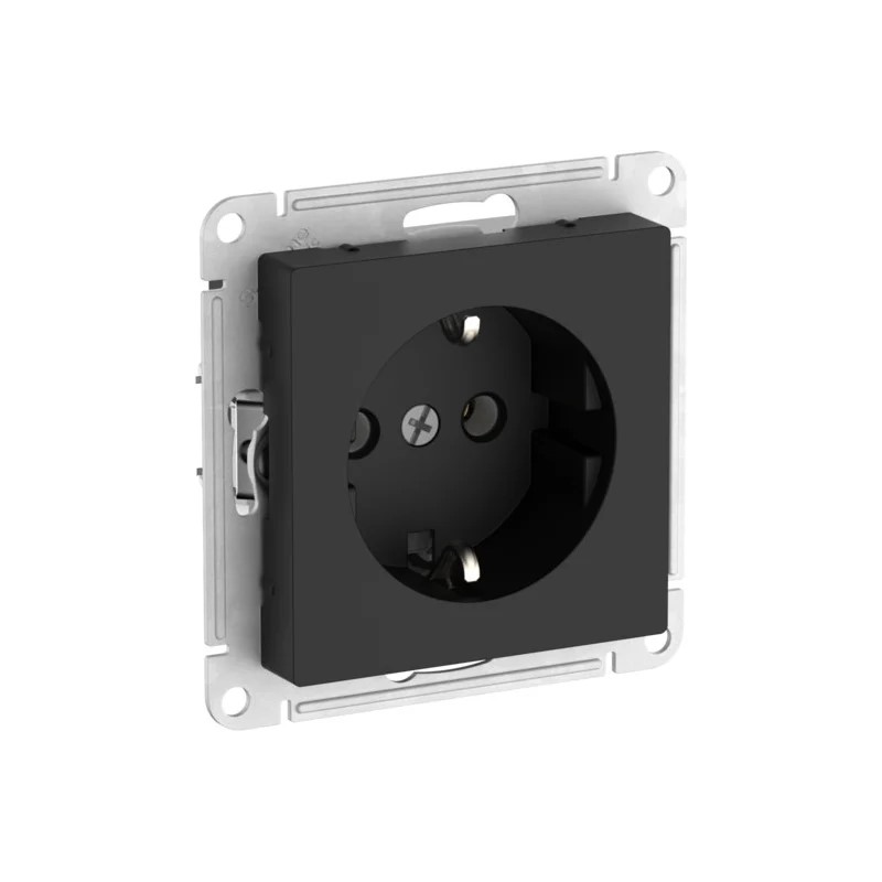 Розетка Systeme Electric ATLASDESIGN с заземлением, 16А, быстрозажимные клеммы, КАРБОН