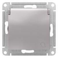 Розетка Systeme Electric ATLASDESIGN с заземлением со шторками с крышкой 16А IP20 механизм алюминий