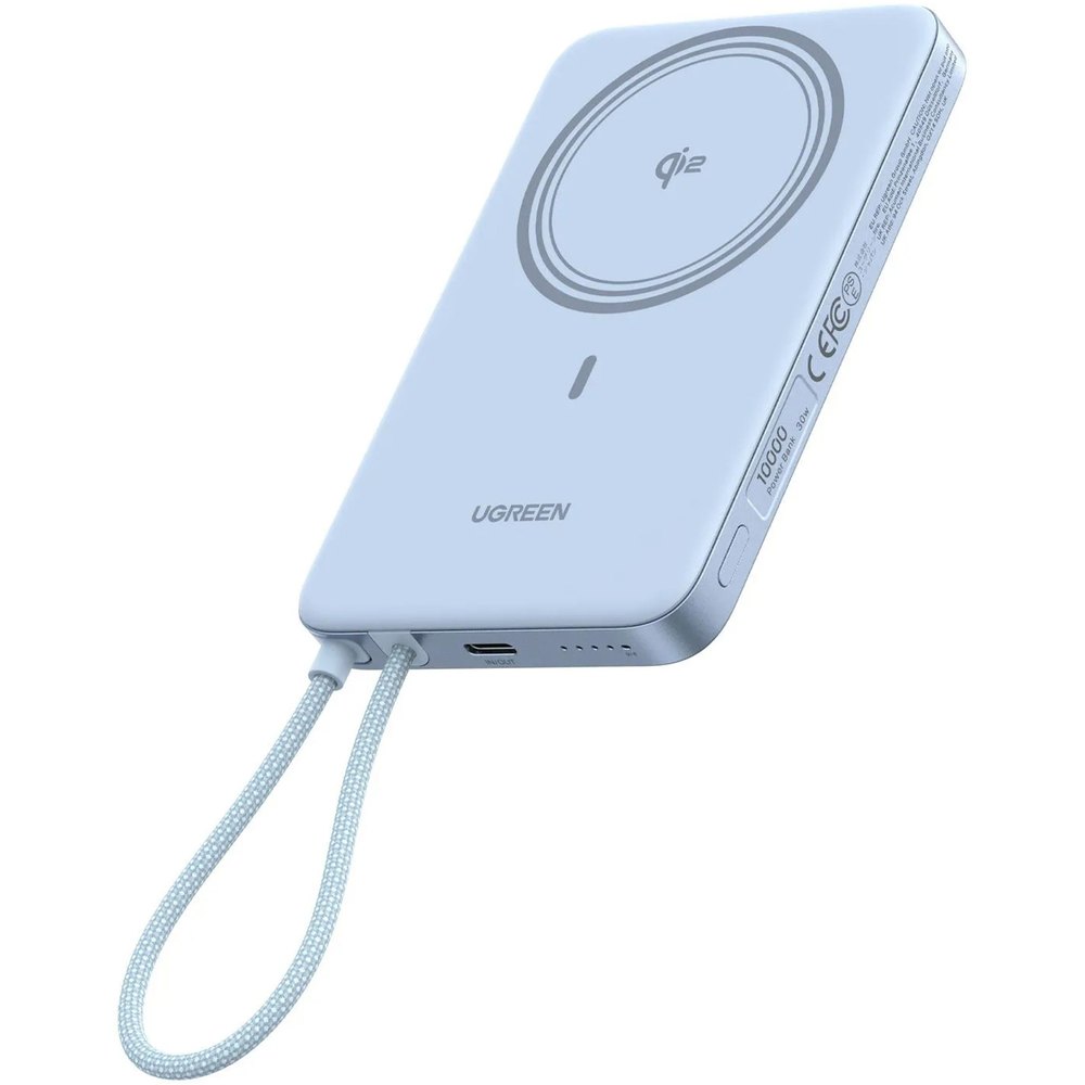 Внешний аккумулятор UGREEN PB570 (65839B) 10000mAh, серебристо-голубой — изображение 2